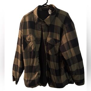 Vintage Unisex XL Black and Tan Plaid Flannel Lined Jacket Pockets Button Down